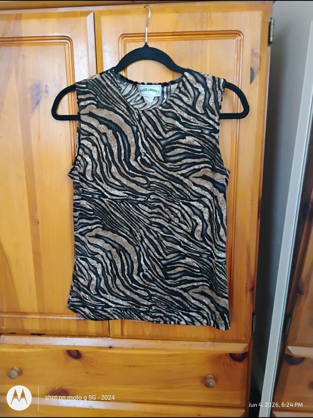 Frazier Lawrence Black and Gold Zebra-Print Sleeveless Tank